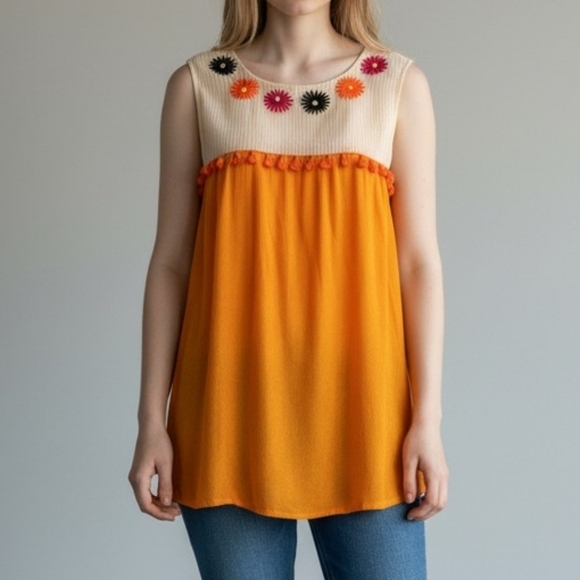 Southern Stitch Tops - SOUTHERN STITCH Striped Floral Embroidered Tassel Swing Fiesta Hippie Blouse